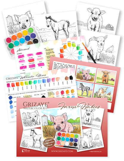 Watercolor Kit: Farm Babies