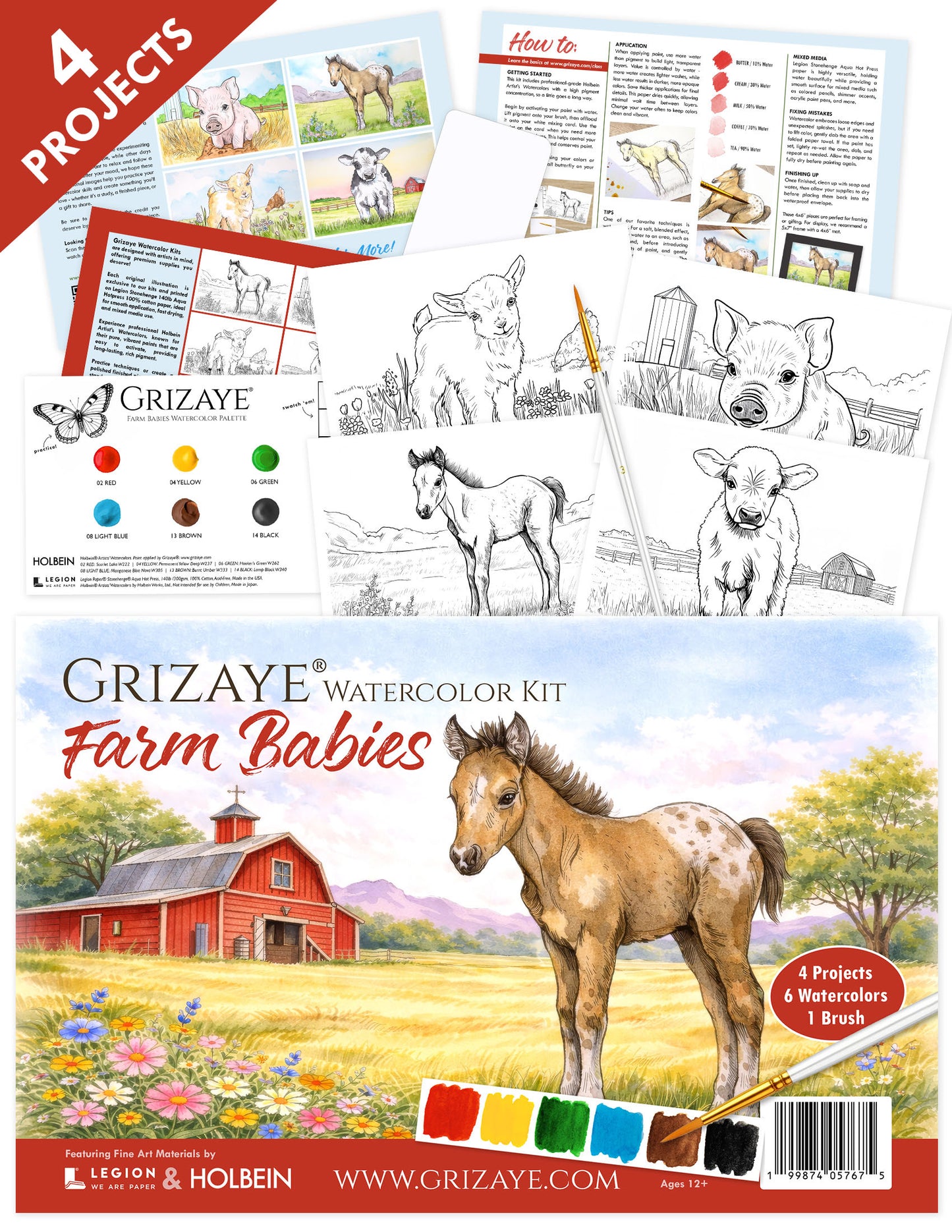Watercolor Kit: Farm Babies