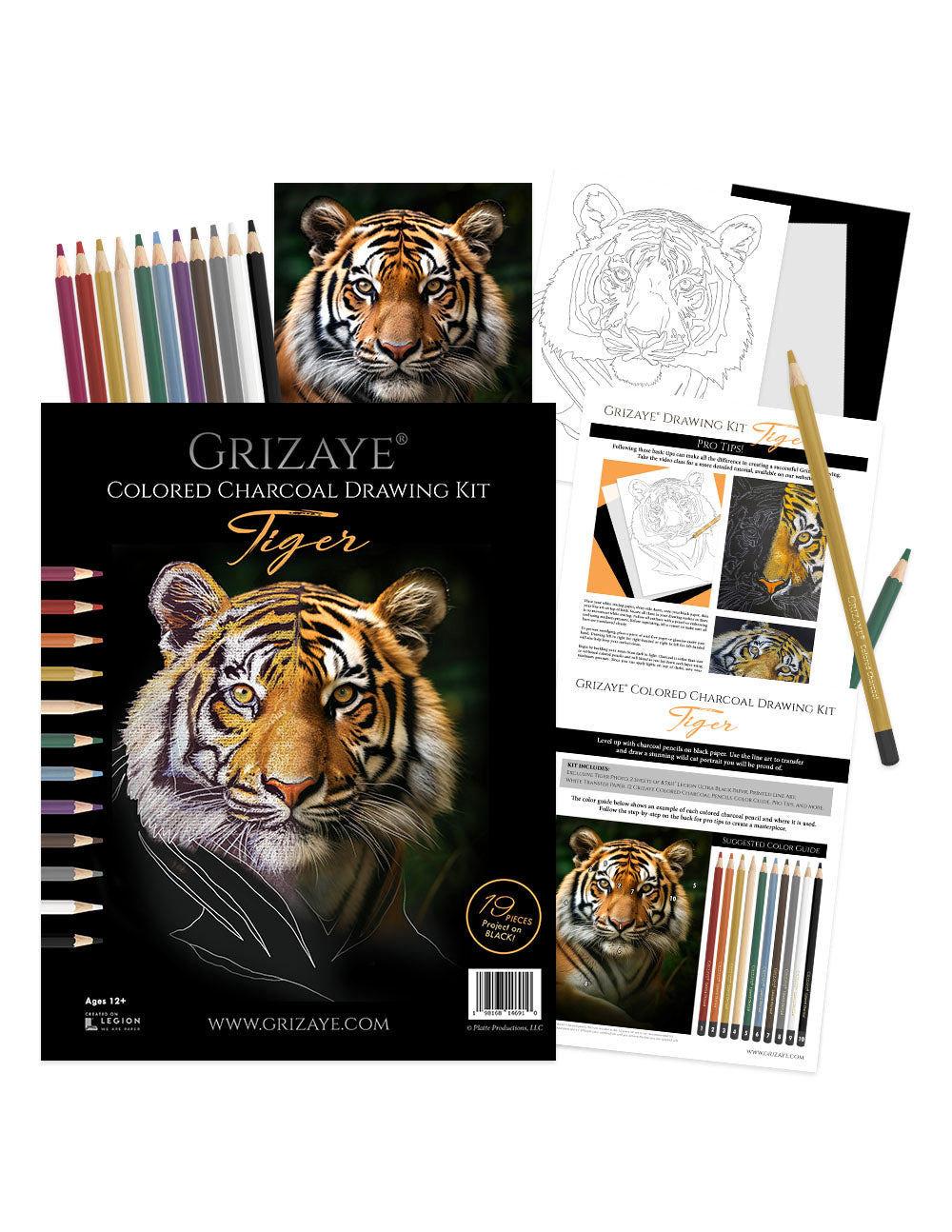 Colored Charcoal Drawing Kit: Tiger