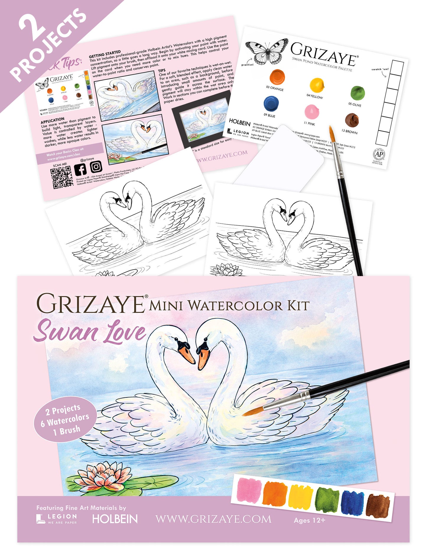 Mini Watercolor Kit: Swan Love