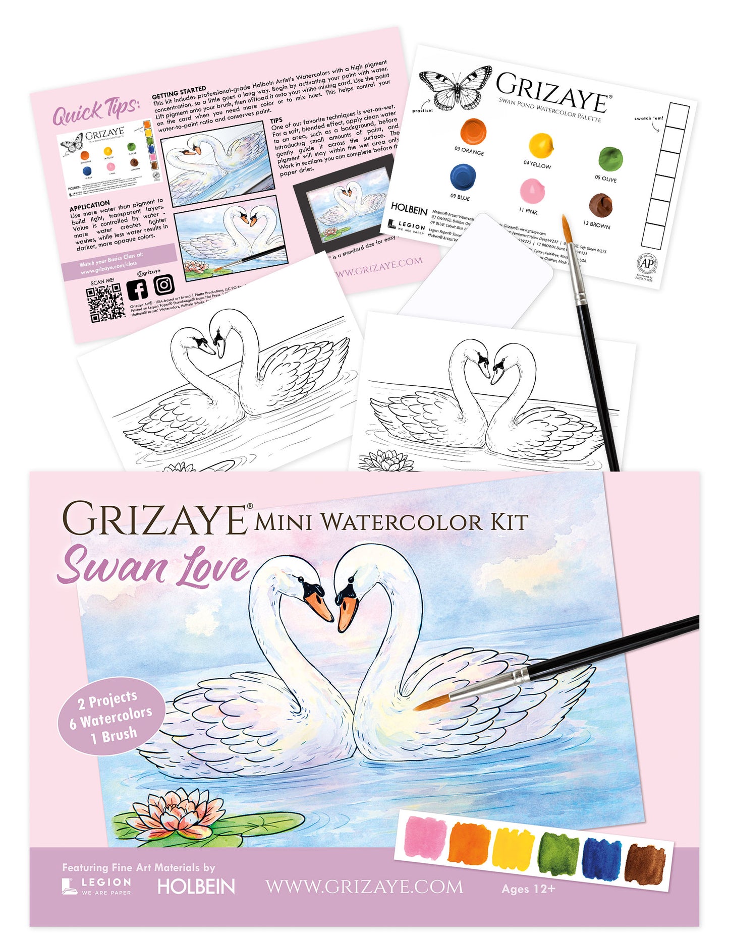 Mini Watercolor Kit: Swan Love