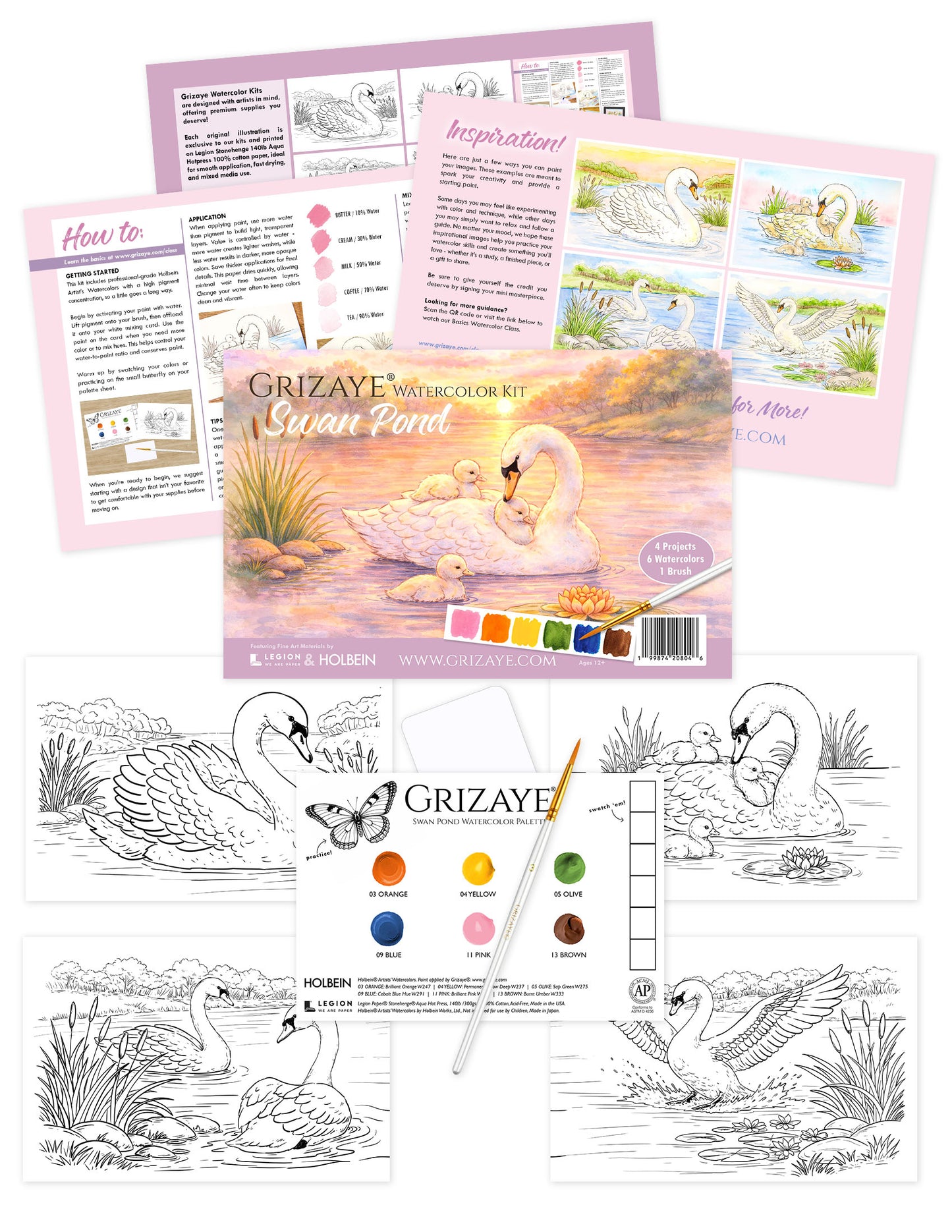 Watercolor Kit: Swan Pond