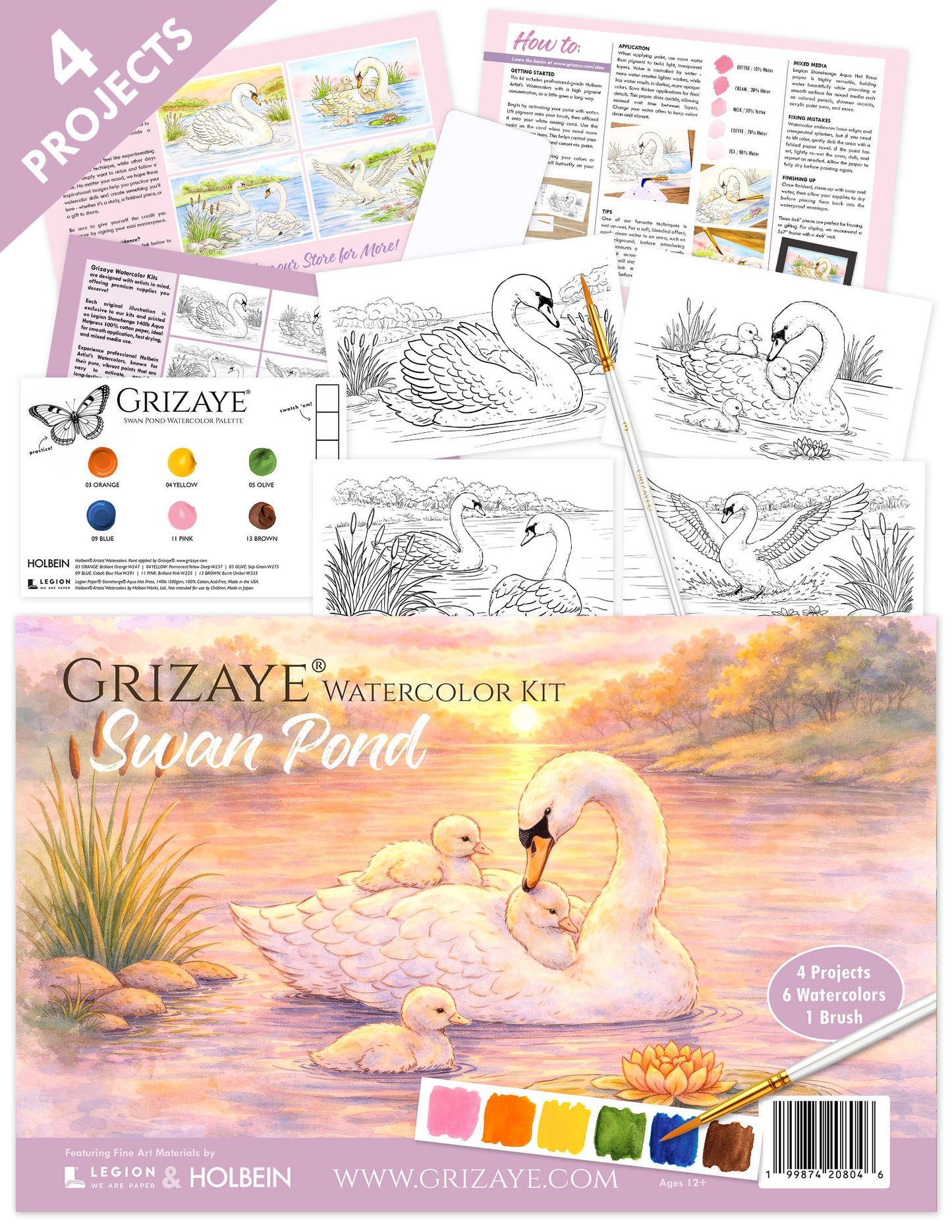 Watercolor Kit: Swan Pond