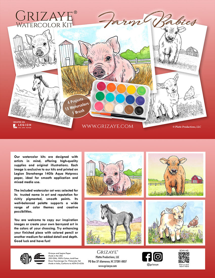 Watercolor Kit: Farm Babies