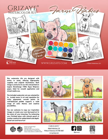 Watercolor Kit: Farm Babies